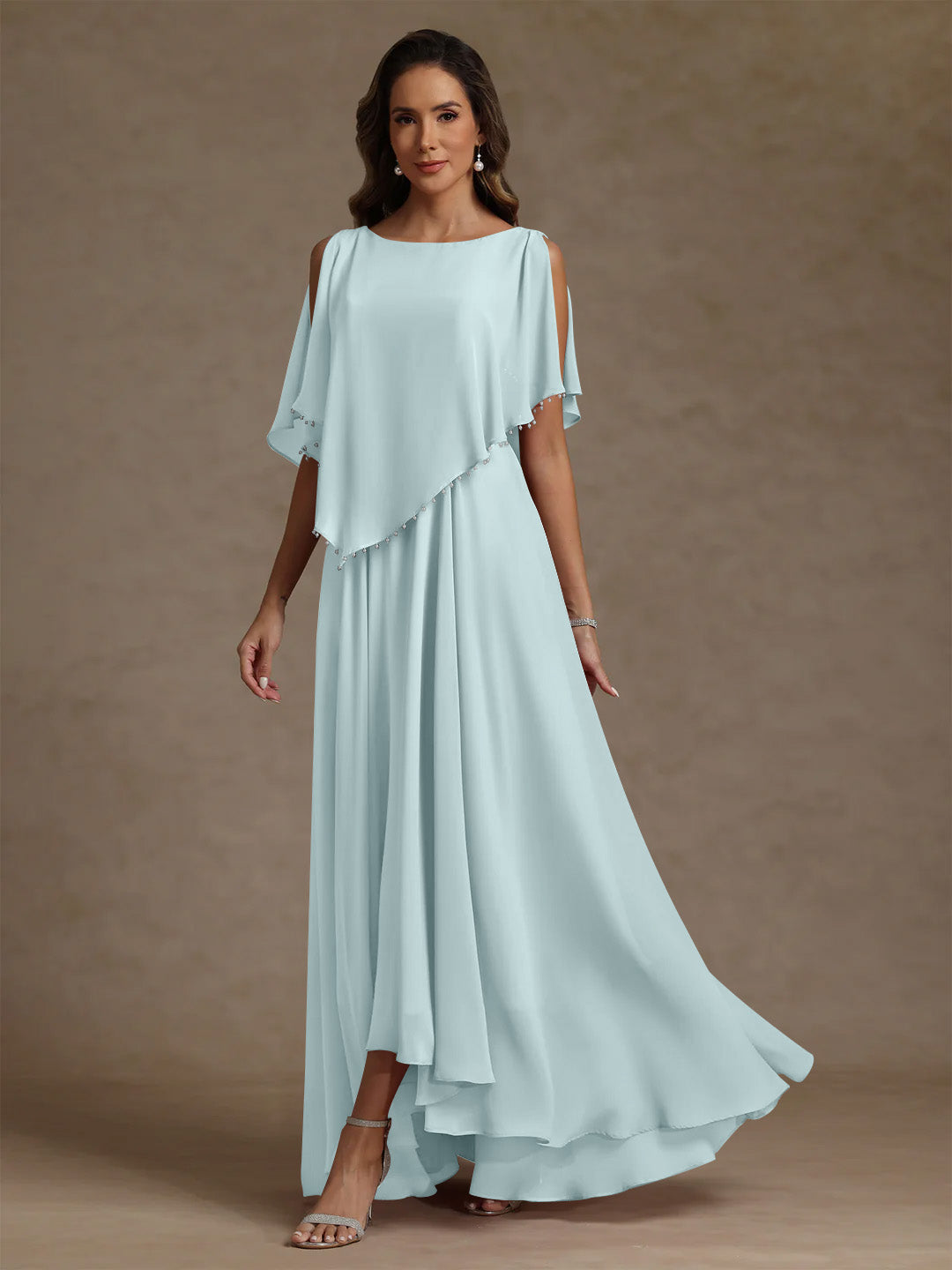 A-Line/Princess Scoop Chiffon Mother of the Bride Dresses Beading Floor-Length Pleated Sleeveless