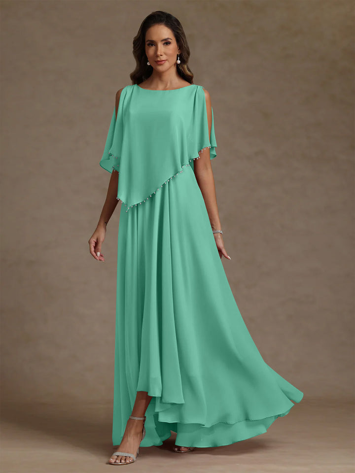 A-Line/Princess Scoop Chiffon Mother of the Bride Dresses Beading Floor-Length Pleated Sleeveless