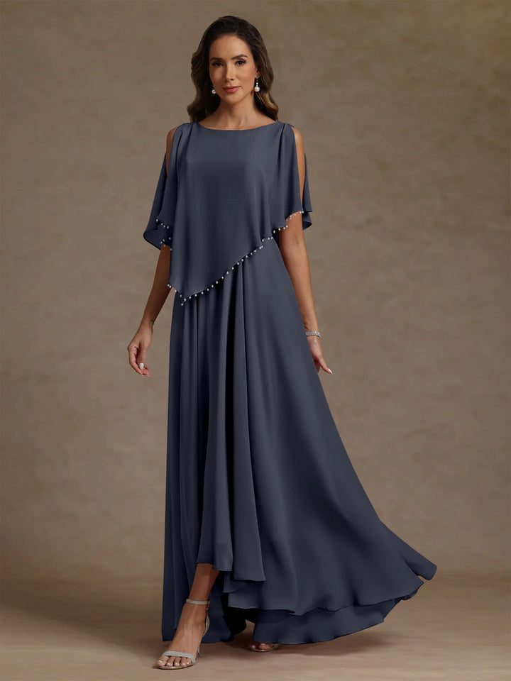 A-Line/Princess Scoop Chiffon Mother of the Bride Dresses Beading Floor-Length Pleated Sleeveless