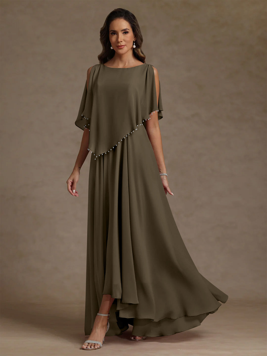 A-Line/Princess Scoop Chiffon Mother of the Bride Dresses Beading Floor-Length Pleated Sleeveless