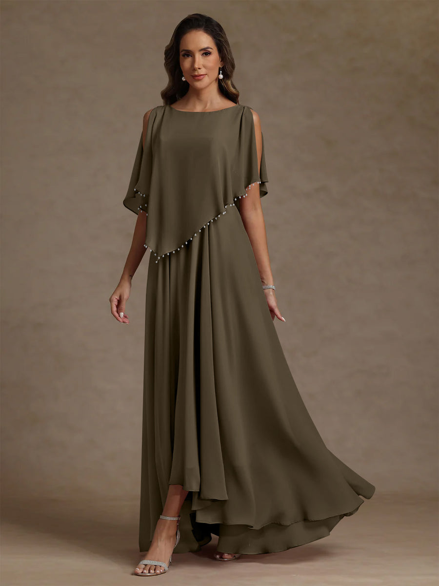 A-Line/Princess Scoop Chiffon Mother of the Bride Dresses Beading Floor-Length Pleated Sleeveless