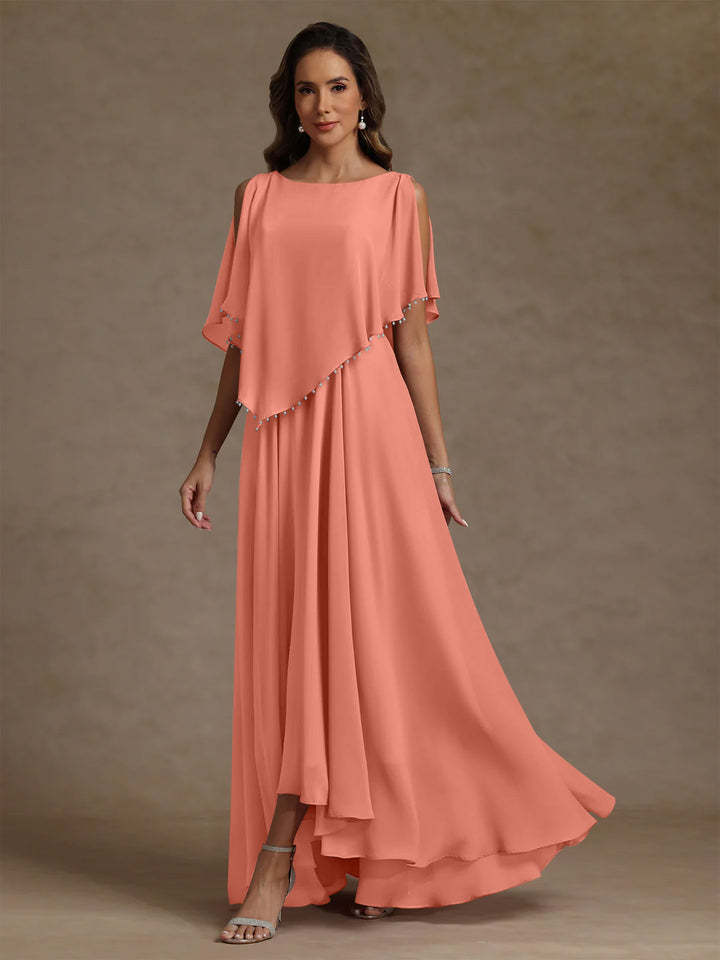A-Line/Princess Scoop Chiffon Mother of the Bride Dresses Beading Floor-Length Pleated Sleeveless