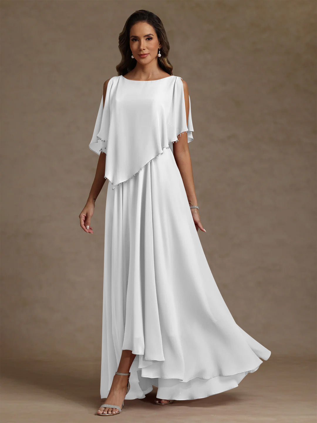 A-Line/Princess Scoop Chiffon Mother of the Bride Dresses Beading Floor-Length Pleated Sleeveless