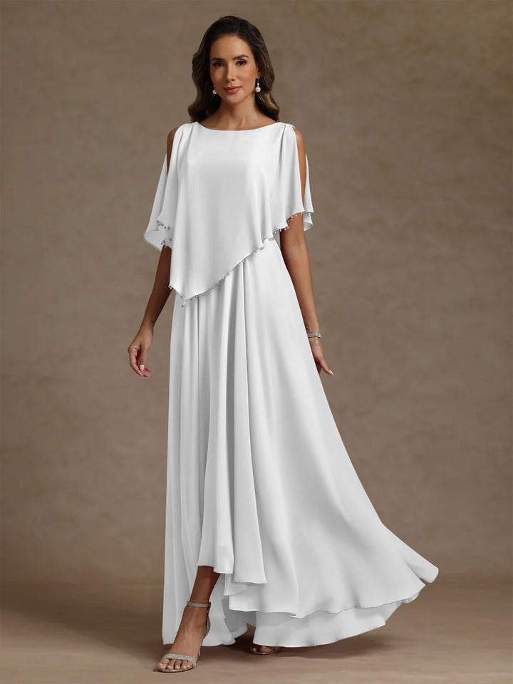 A-Line/Princess Scoop Chiffon Mother of the Bride Dresses Beading Floor-Length Pleated Sleeveless