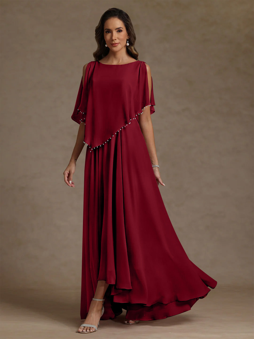 A-Line/Princess Scoop Chiffon Mother of the Bride Dresses Beading Floor-Length Pleated Sleeveless