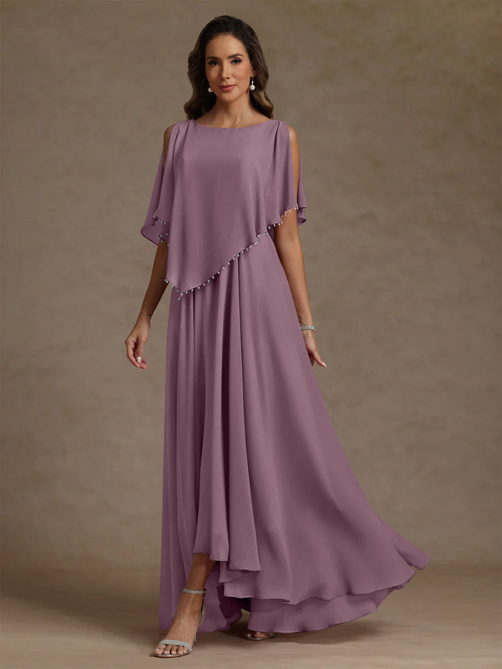 A-Line/Princess Scoop Chiffon Mother of the Bride Dresses Beading Floor-Length Pleated Sleeveless