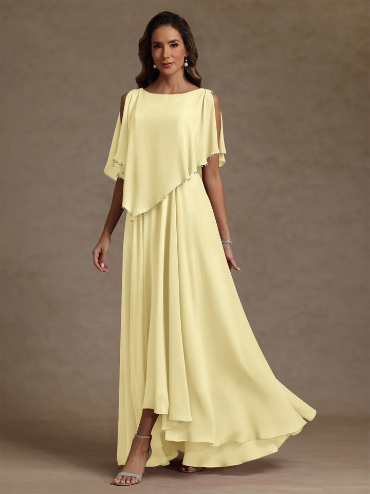 A-Line/Princess Scoop Chiffon Mother of the Bride Dresses Beading Floor-Length Pleated Sleeveless