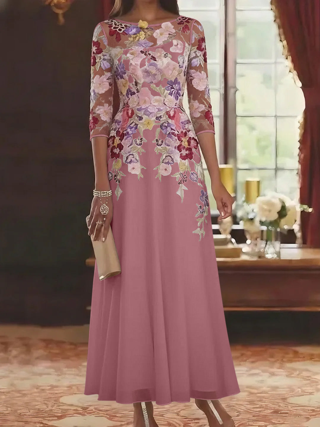 pink floral mother of the bride dresses Mother of the Bride Long Formal A Line Dress
