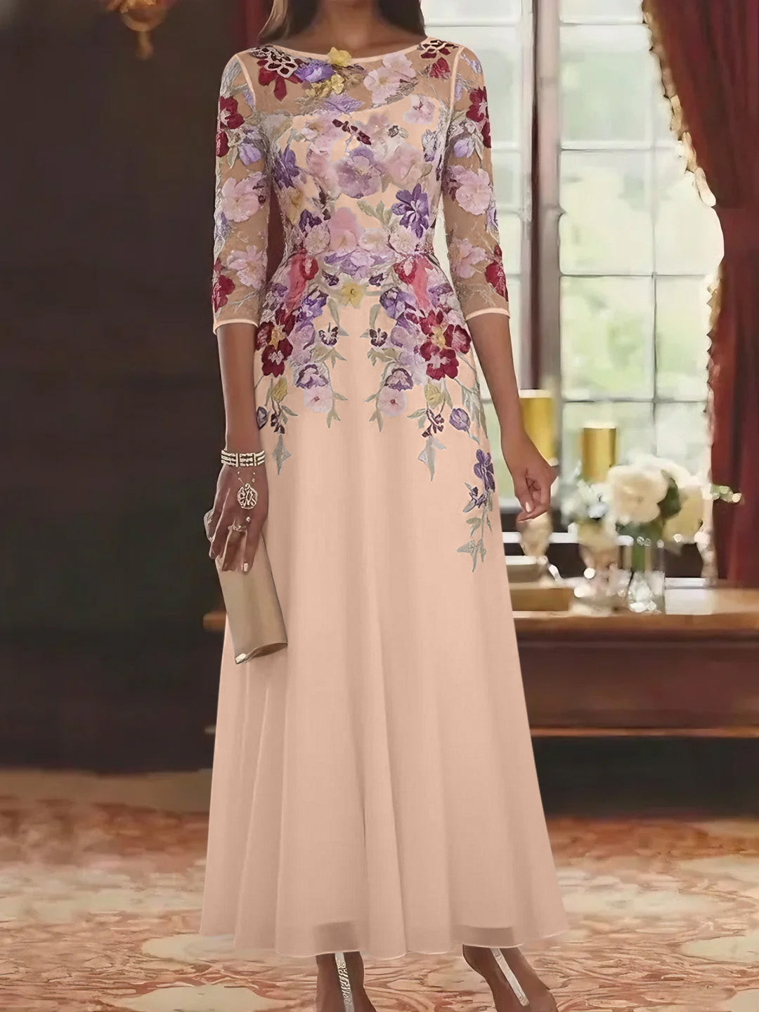 A-Line/Princess Scoop Chiffon Mother of the Bride Dresses Lace