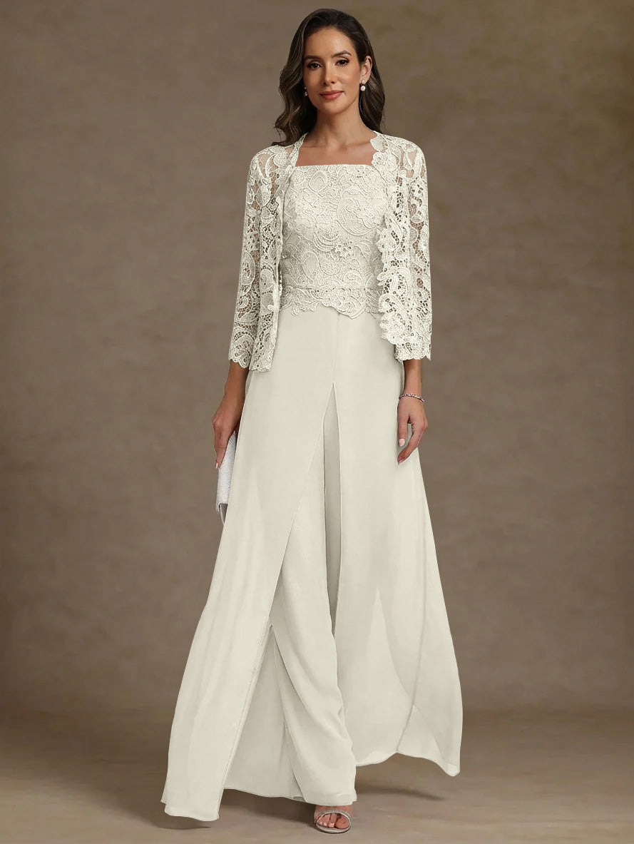 grandmother of the bride chiffon pantsuit with lace