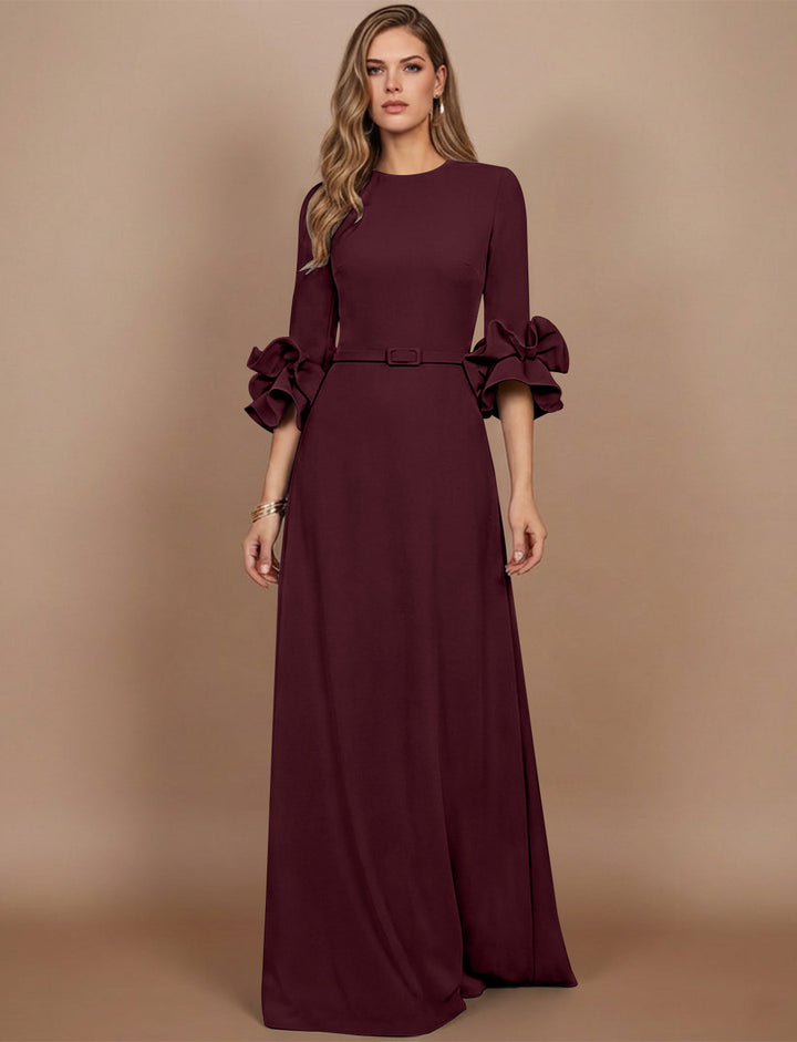 A-Line/Princess Scoop Stretch Satin Mother of the Bride Dresses Floor-Length 3/4 Sleeves Ruffles