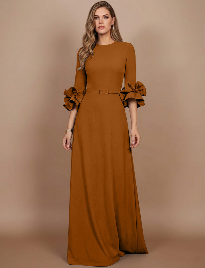 A-Line/Princess Scoop Stretch Satin Mother of the Bride Dresses Floor-Length 3/4 Sleeves Ruffles