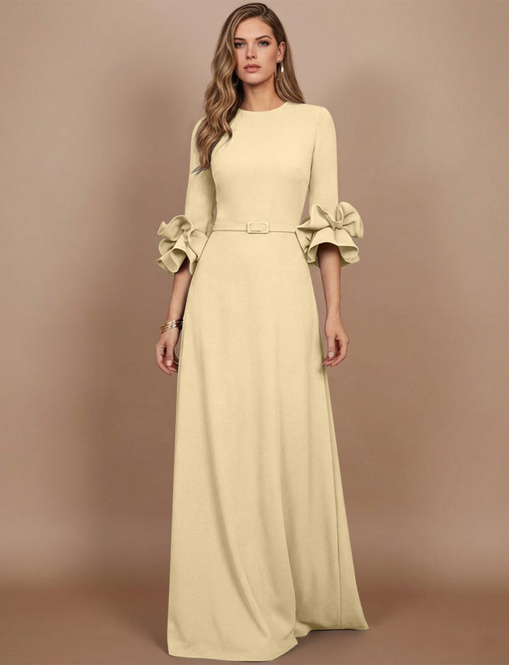 A-Line/Princess Scoop Stretch Satin Mother of the Bride Dresses Floor-Length 3/4 Sleeves Ruffles