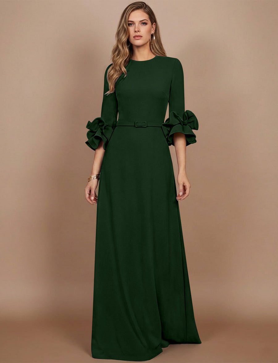A-Line/Princess Scoop Stretch Satin Mother of the Bride Dresses Floor-Length 3/4 Sleeves Ruffles