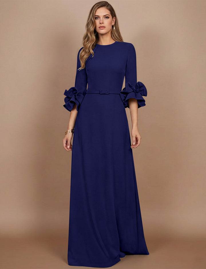 A-Line/Princess Scoop Stretch Satin Mother of the Bride Dresses Floor-Length 3/4 Sleeves Ruffles
