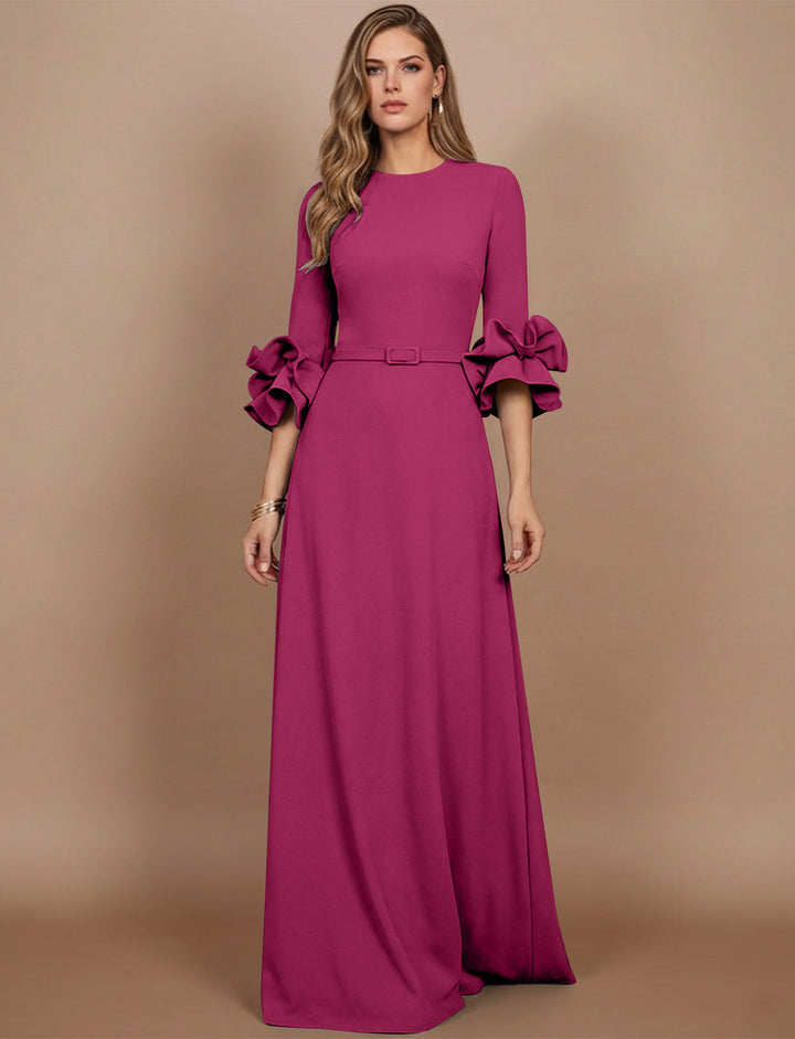 A-Line/Princess Scoop Stretch Satin Mother of the Bride Dresses Floor-Length 3/4 Sleeves Ruffles