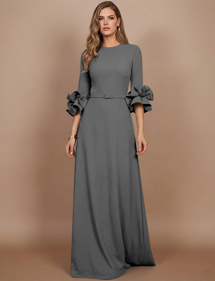 A-Line/Princess Scoop Stretch Satin Mother of the Bride Dresses Floor-Length 3/4 Sleeves Ruffles