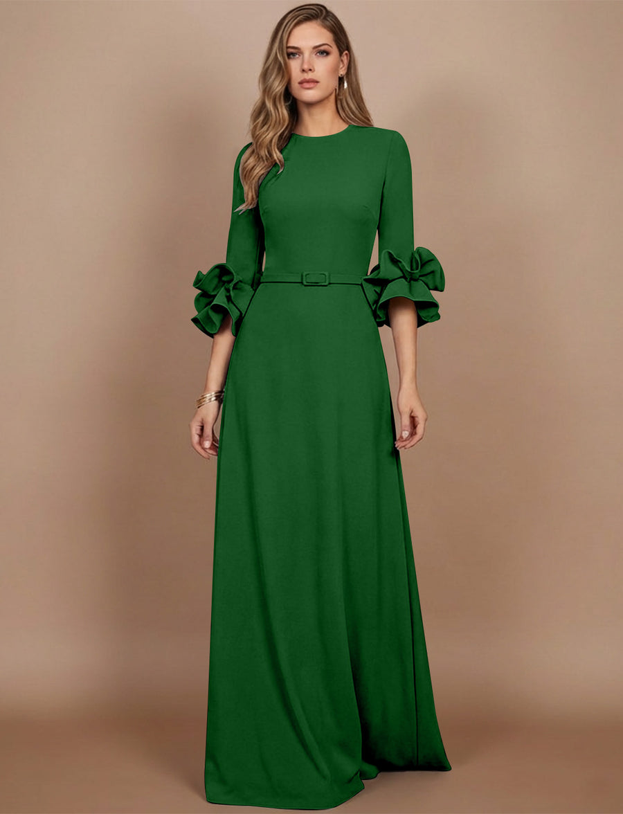 A-Line/Princess Scoop Stretch Satin Mother of the Bride Dresses Floor-Length 3/4 Sleeves Ruffles