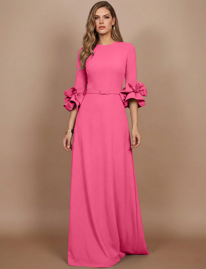 A-Line/Princess Scoop Stretch Satin Mother of the Bride Dresses Floor-Length 3/4 Sleeves Ruffles