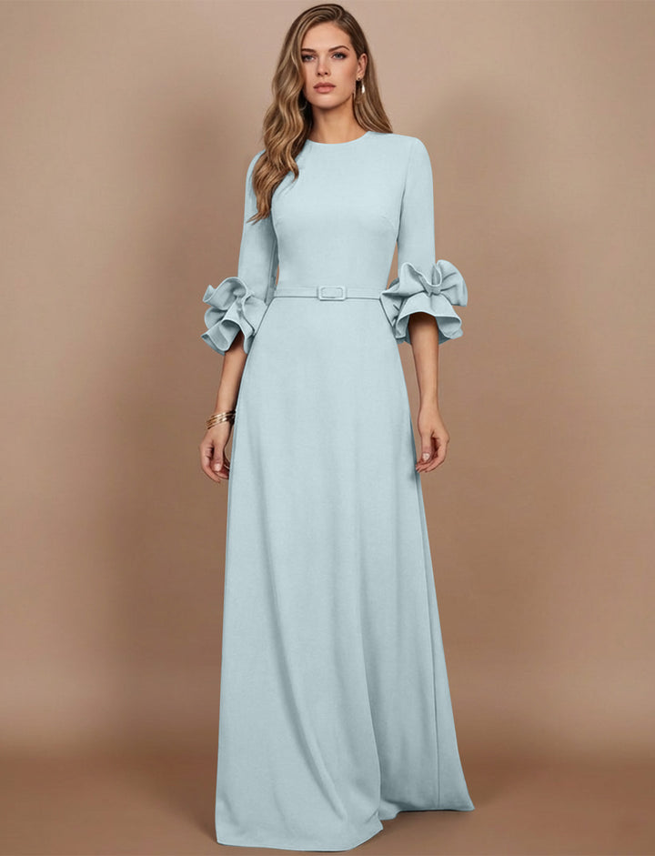 A-Line/Princess Scoop Stretch Satin Mother of the Bride Dresses Floor-Length 3/4 Sleeves Ruffles