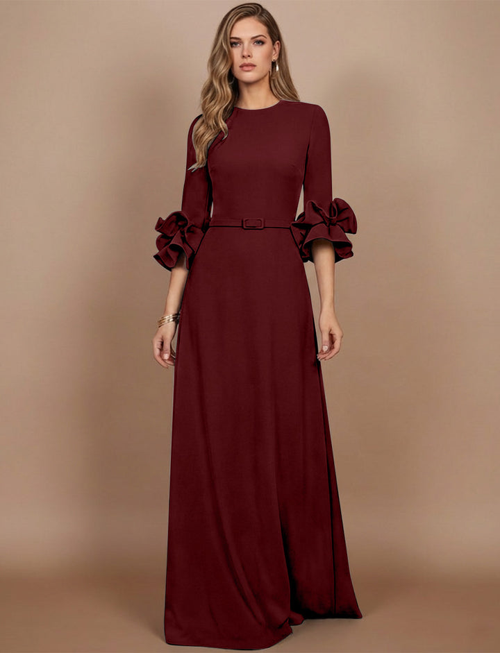 A-Line/Princess Scoop Stretch Satin Mother of the Bride Dresses Floor-Length 3/4 Sleeves Ruffles