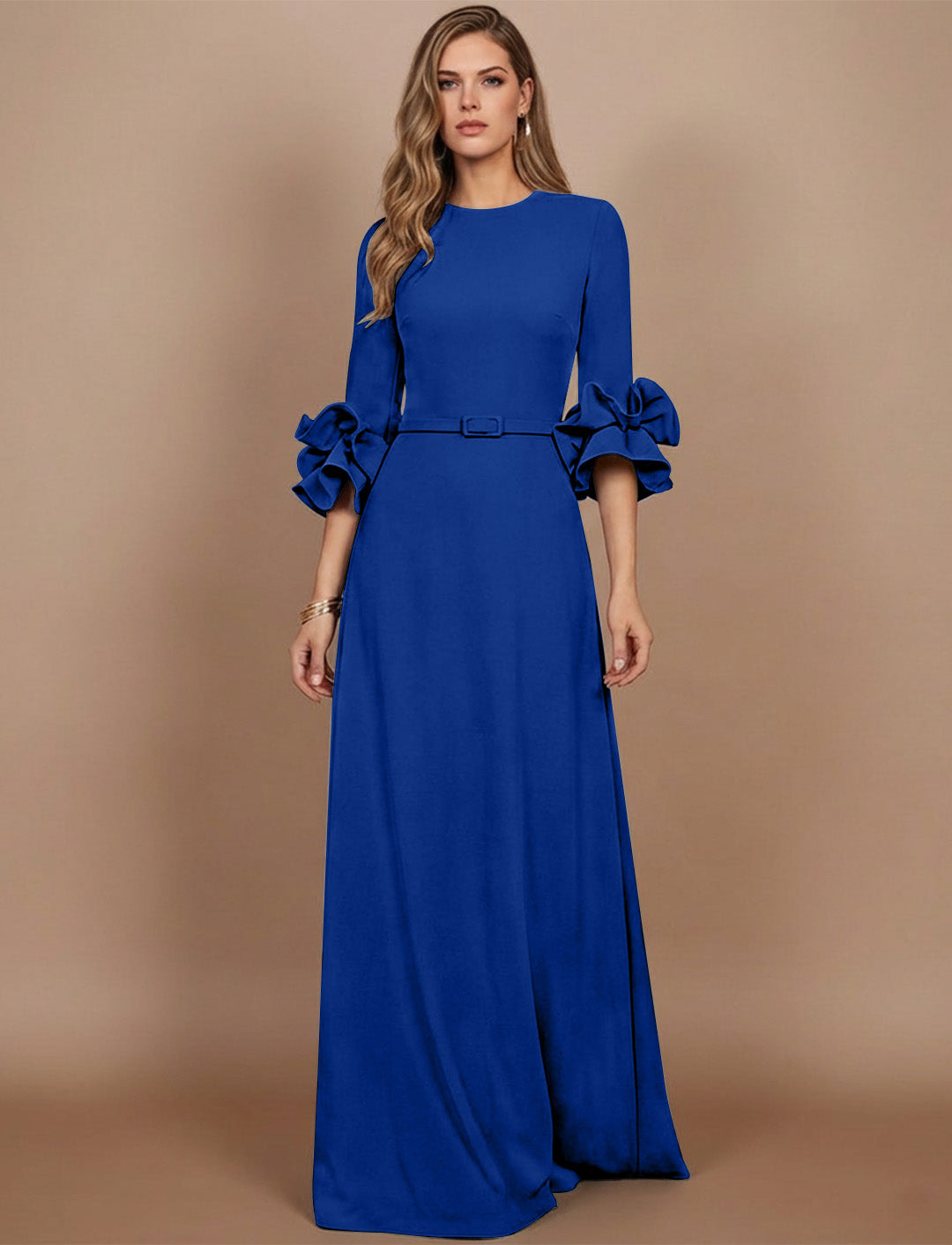 A-Line/Princess Scoop Stretch Satin Mother of the Bride Dresses Floor-Length 3/4 Sleeves Ruffles