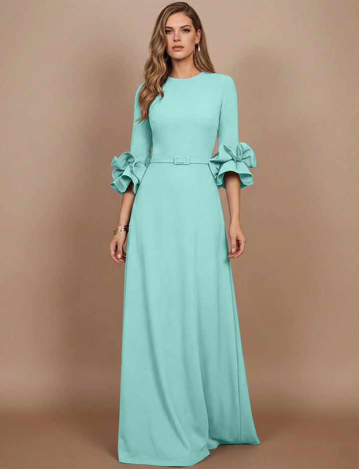 A-Line/Princess Scoop Stretch Satin Mother of the Bride Dresses Floor-Length 3/4 Sleeves Ruffles