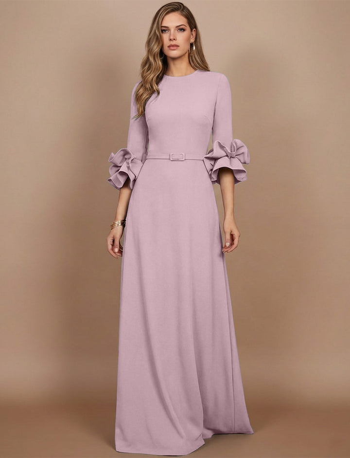 A-Line/Princess Scoop Stretch Satin Mother of the Bride Dresses Floor-Length 3/4 Sleeves Ruffles