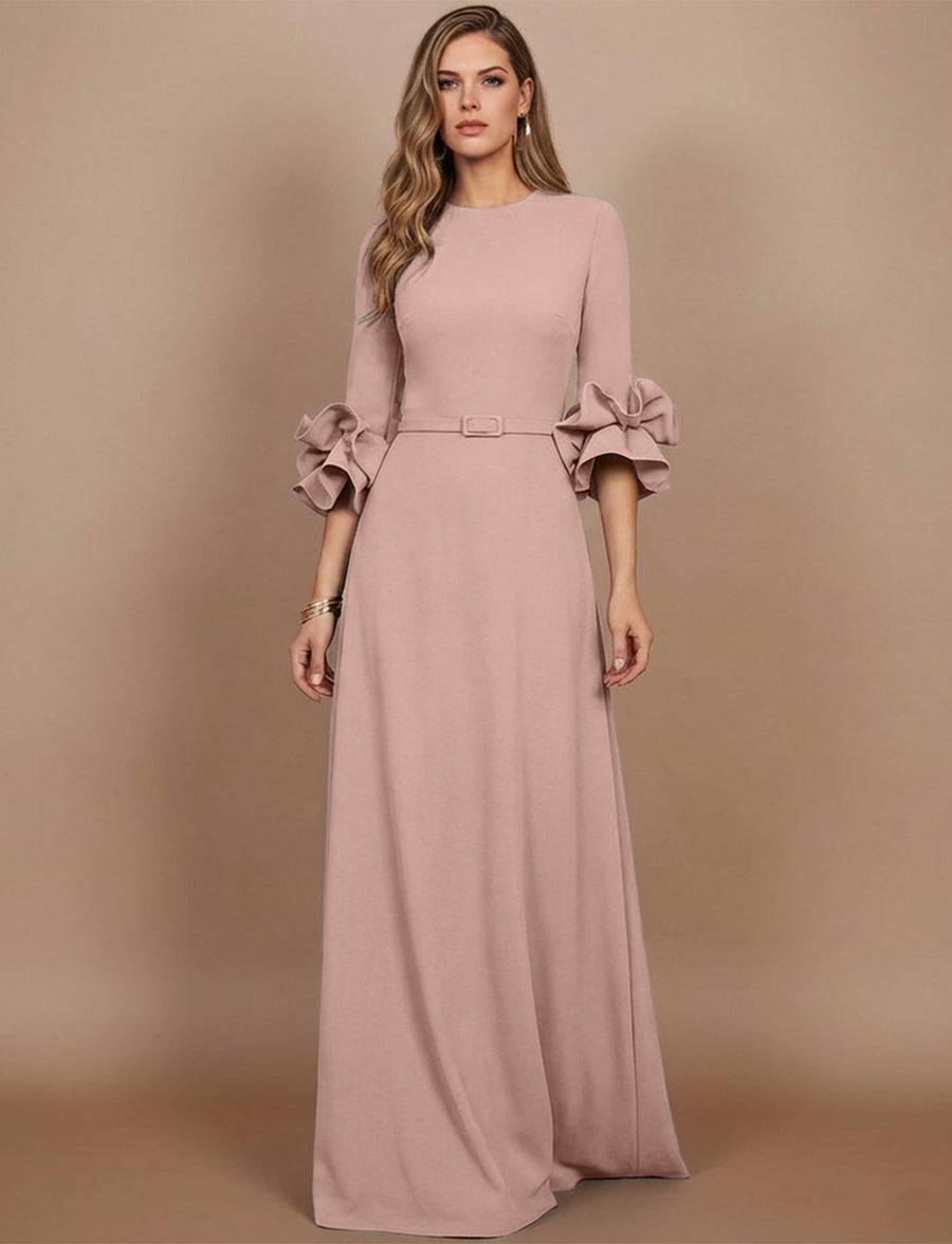 A-Line/Princess Scoop Stretch Satin Mother of the Bride Dresses Floor-Length 3/4 Sleeves Ruffles