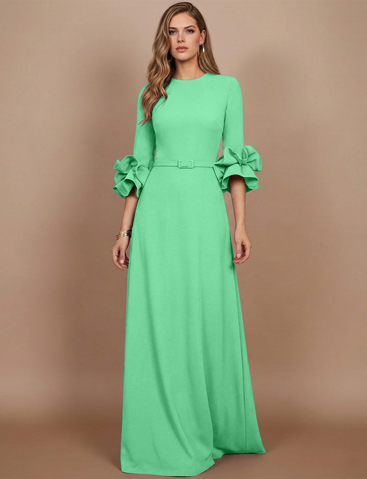 A-Line/Princess Scoop Stretch Satin Mother of the Bride Dresses Floor-Length 3/4 Sleeves Ruffles