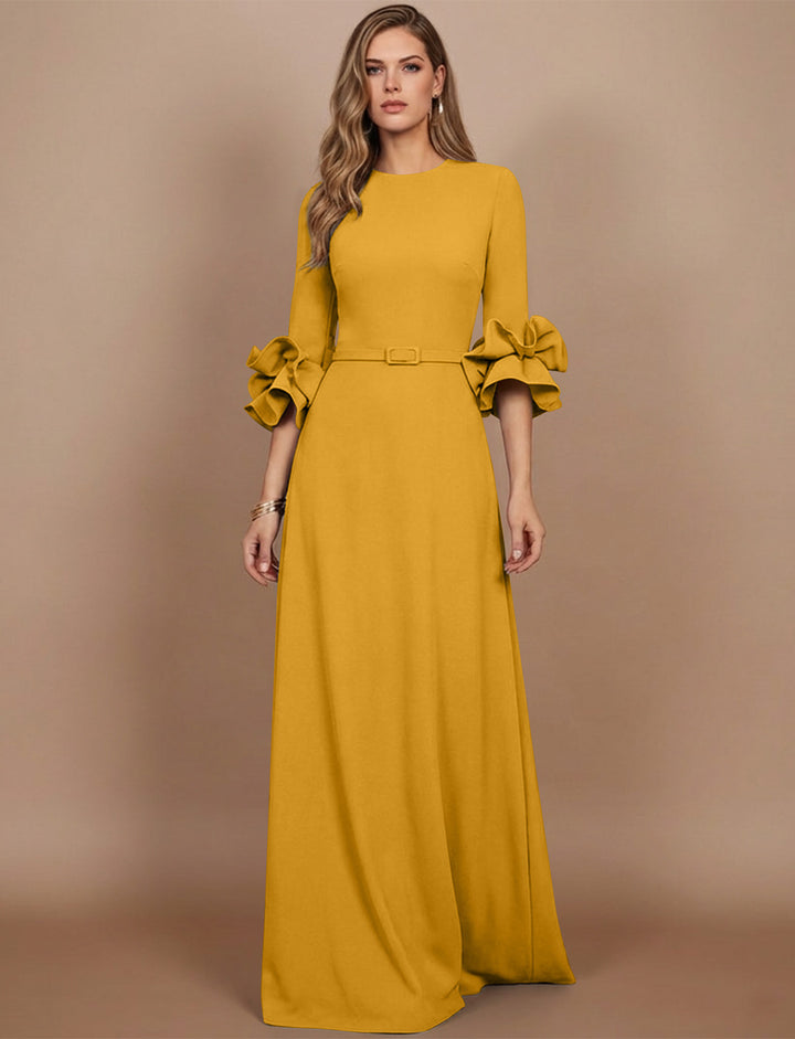 A-Line/Princess Scoop Stretch Satin Mother of the Bride Dresses Floor-Length 3/4 Sleeves Ruffles