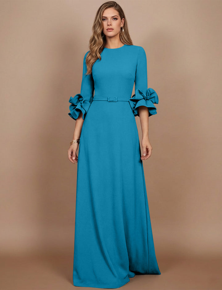 A-Line/Princess Scoop Stretch Satin Mother of the Bride Dresses Floor-Length 3/4 Sleeves Ruffles