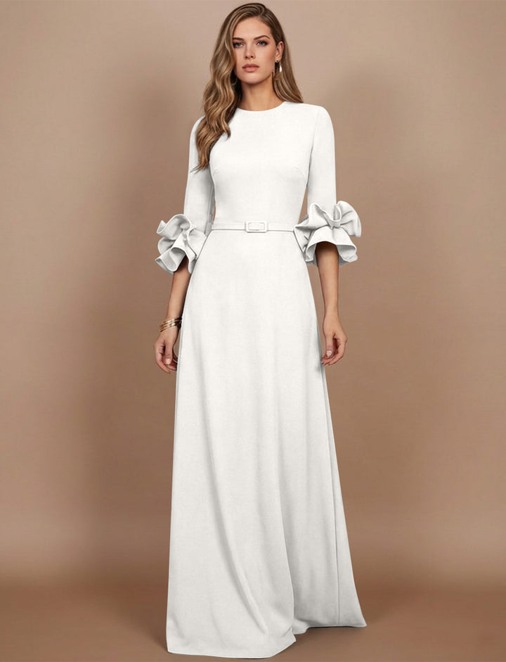 A-Line/Princess Scoop Stretch Satin Mother of the Bride Dresses Floor-Length 3/4 Sleeves Ruffles