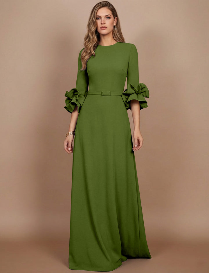 A-Line/Princess Scoop Stretch Satin Mother of the Bride Dresses Floor-Length 3/4 Sleeves Ruffles