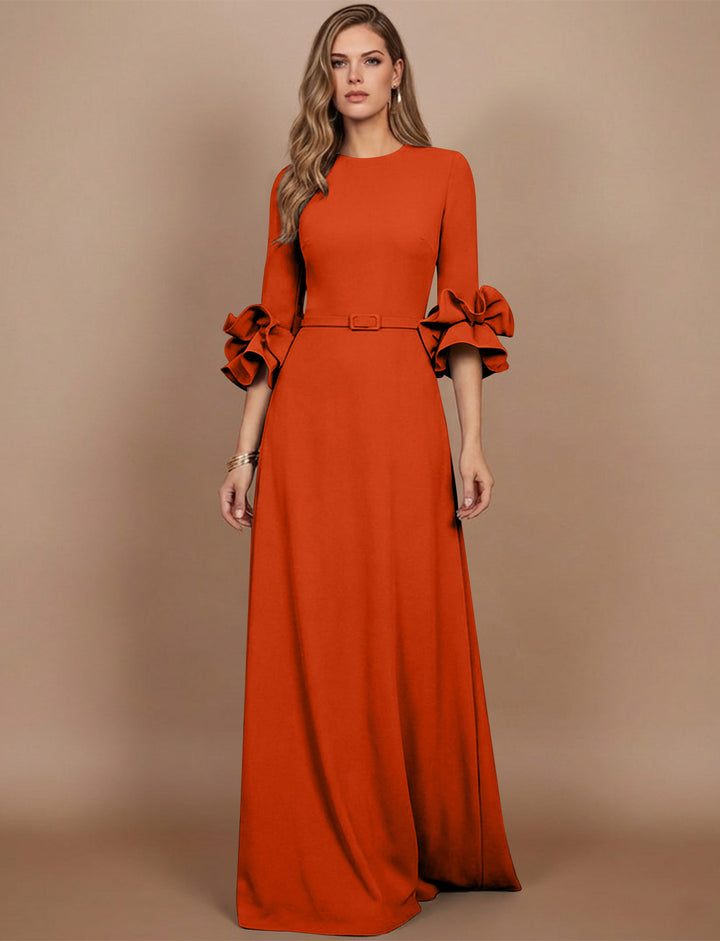 A-Line/Princess Scoop Stretch Satin Mother of the Bride Dresses Floor-Length 3/4 Sleeves Ruffles