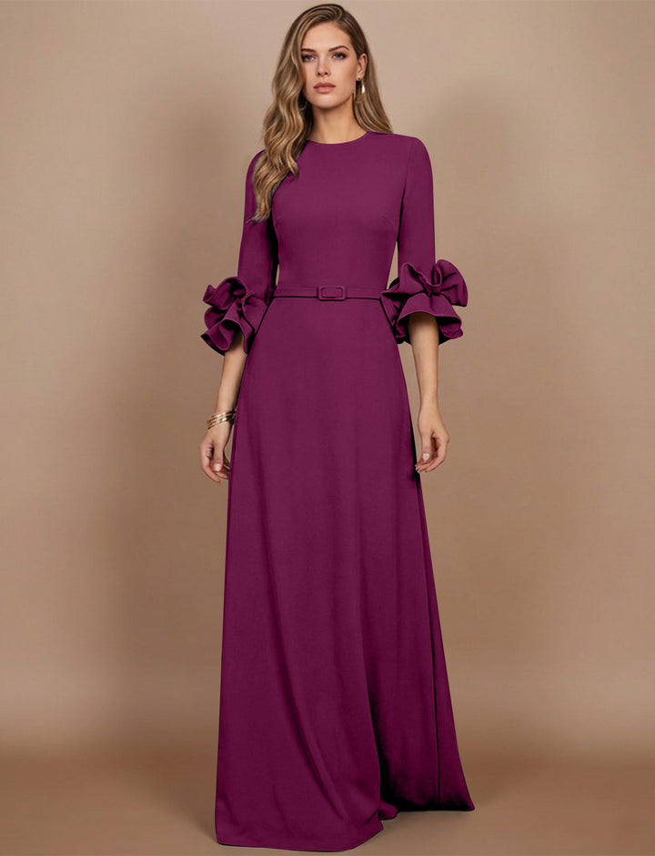 A-Line/Princess Scoop Stretch Satin Mother of the Bride Dresses Floor-Length 3/4 Sleeves Ruffles
