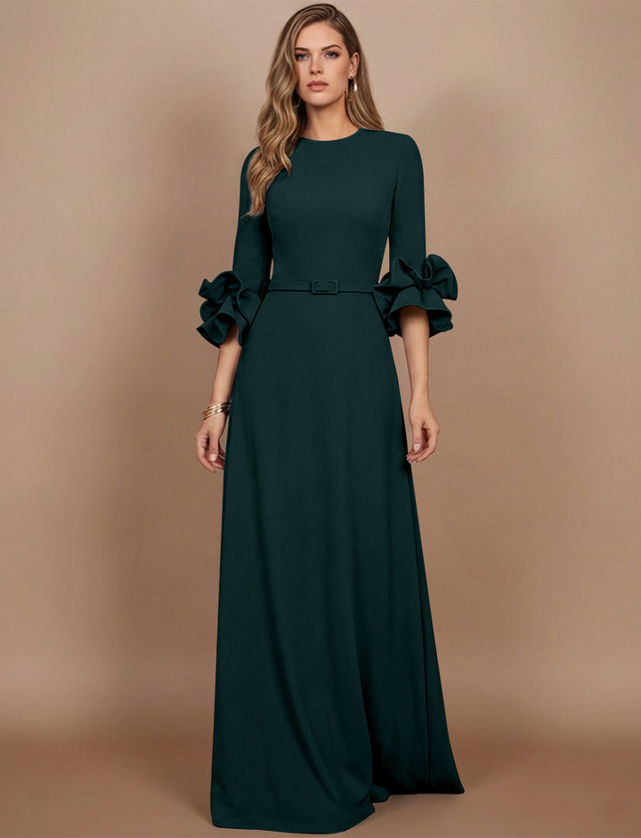 A-Line/Princess Scoop Stretch Satin Mother of the Bride Dresses Floor-Length 3/4 Sleeves Ruffles