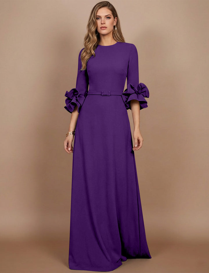 A-Line/Princess Scoop Stretch Satin Mother of the Bride Dresses Floor-Length 3/4 Sleeves Ruffles