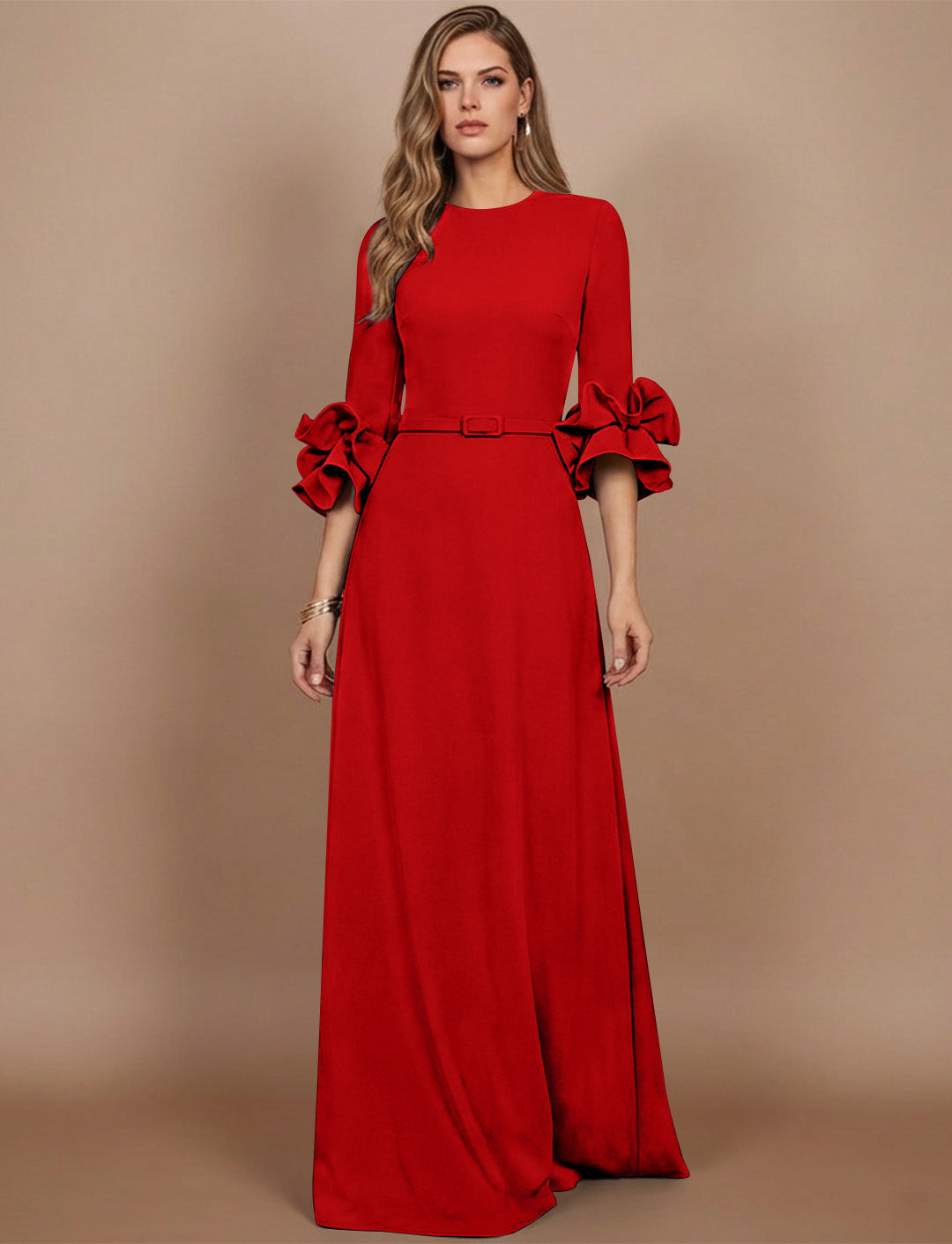 A-Line/Princess Scoop Stretch Satin Mother of the Bride Dresses Floor-Length 3/4 Sleeves Ruffles
