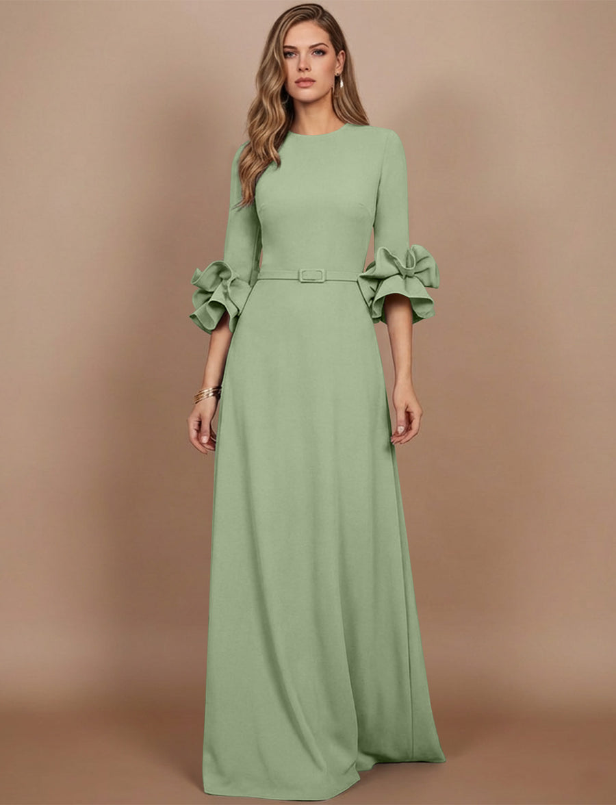 A-Line/Princess Scoop Stretch Satin Mother of the Bride Dresses Floor-Length 3/4 Sleeves Ruffles