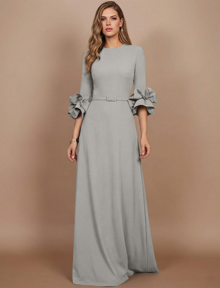 A-Line/Princess Scoop Stretch Satin Mother of the Bride Dresses Floor-Length 3/4 Sleeves Ruffles