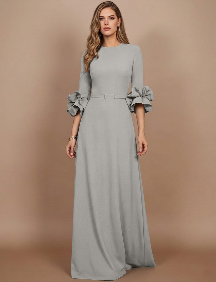 A-Line/Princess Scoop Stretch Satin Mother of the Bride Dresses Floor-Length 3/4 Sleeves Ruffles
