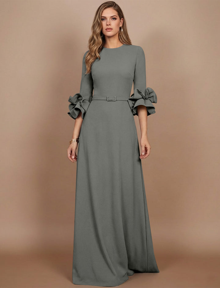 A-Line/Princess Scoop Stretch Satin Mother of the Bride Dresses Floor-Length 3/4 Sleeves Ruffles