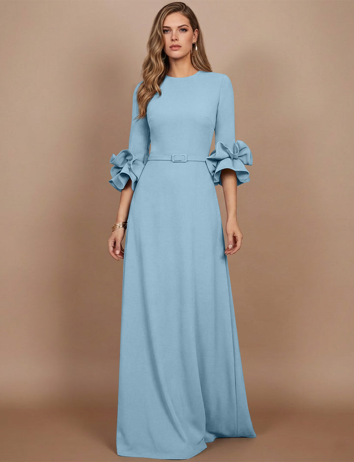 A-Line/Princess Scoop Stretch Satin Mother of the Bride Dresses Floor-Length 3/4 Sleeves Ruffles