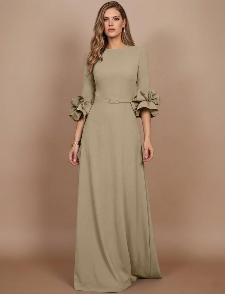 A-Line/Princess Scoop Stretch Satin Mother of the Bride Dresses Floor-Length 3/4 Sleeves Ruffles