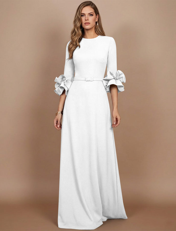 A-Line/Princess Scoop Stretch Satin Mother of the Bride Dresses Floor-Length 3/4 Sleeves Ruffles
