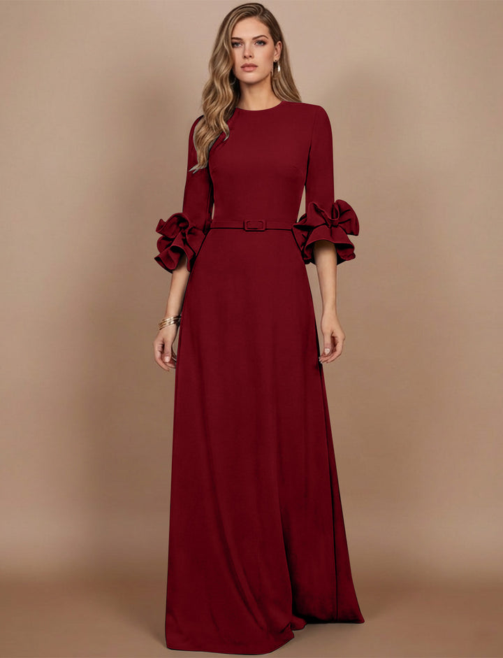 A-Line/Princess Scoop Stretch Satin Mother of the Bride Dresses Floor-Length 3/4 Sleeves Ruffles