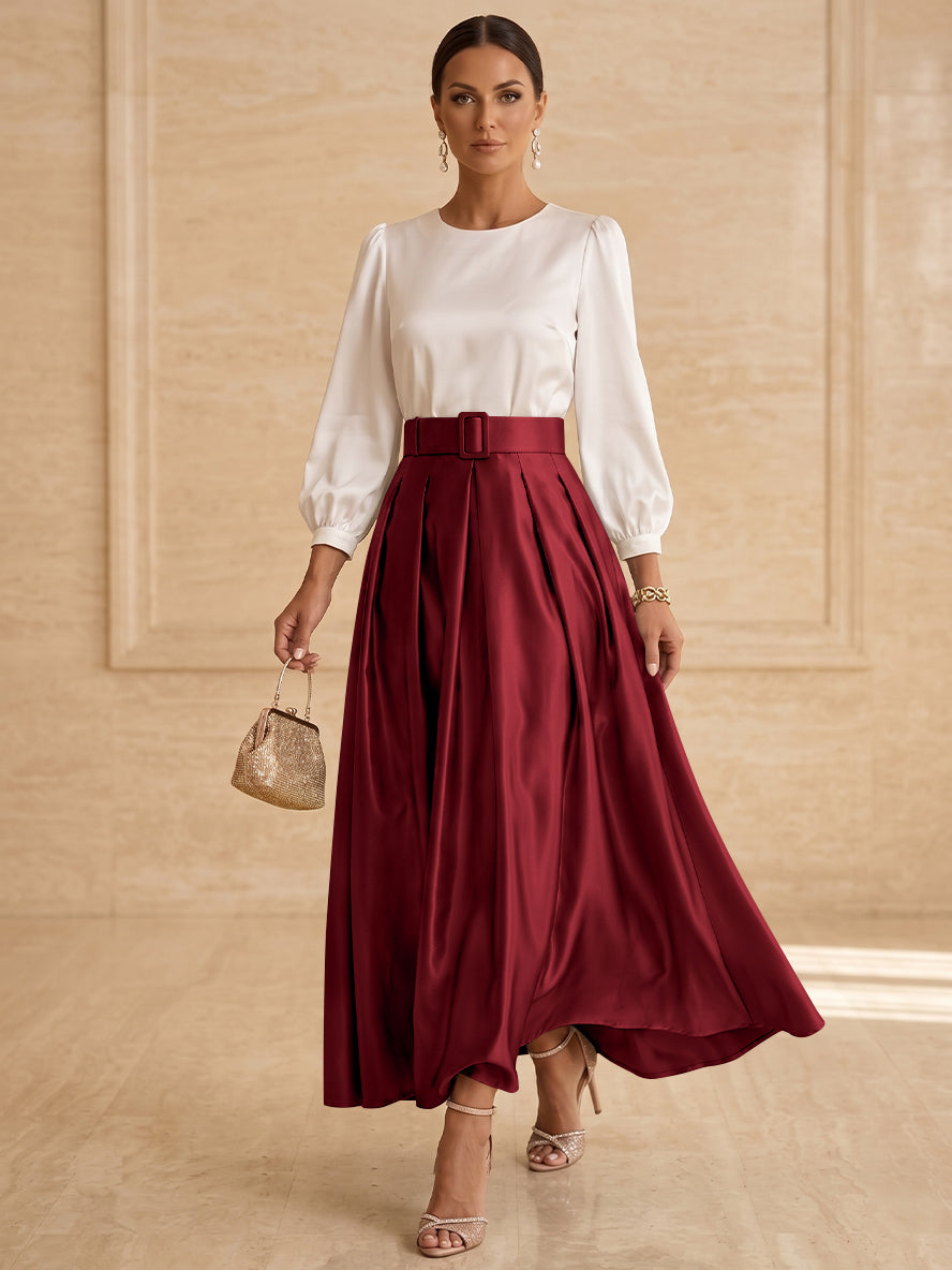 A-Line/Princess Scoop Taffeta Mother of the Bride Dresses Long Sleeves Ankle-Length Pleated
