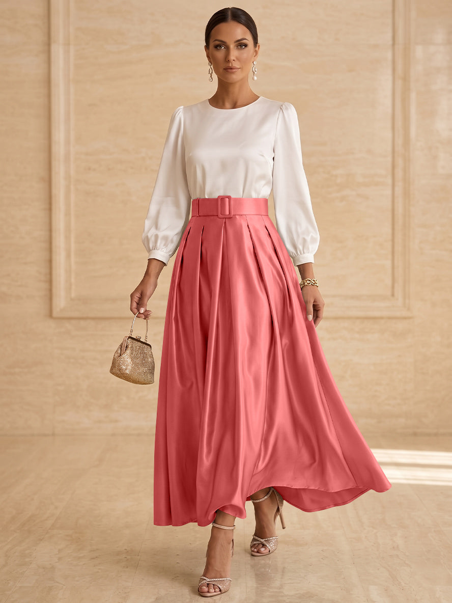 A-Line/Princess Scoop Taffeta Mother of the Bride Dresses Long Sleeves Ankle-Length Pleated