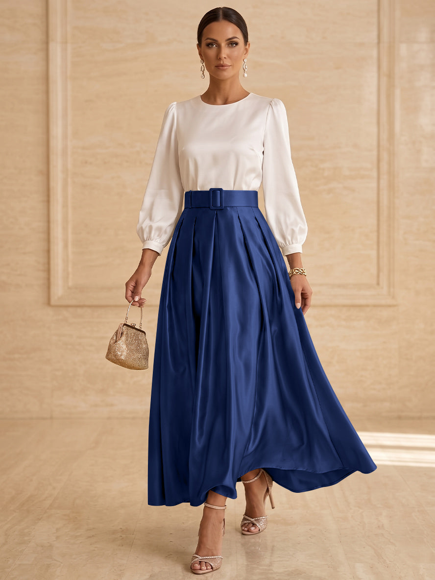 A-Line/Princess Scoop Taffeta Mother of the Bride Dresses Long Sleeves Ankle-Length Pleated